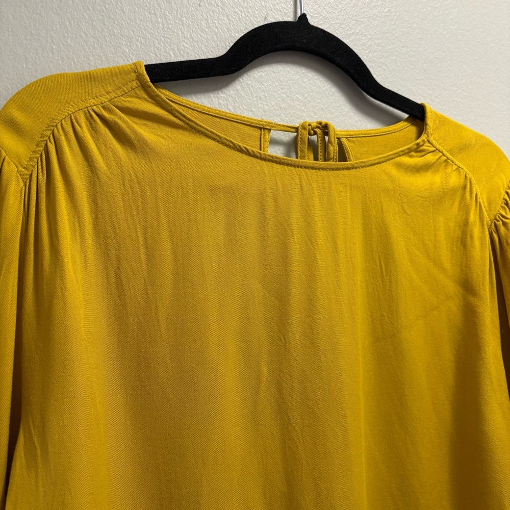 Oak + Fort Mustard Yellow Blouse Size L Flowy Relaxed Minimalist Long Sleeve Top - Picture 4 of 11